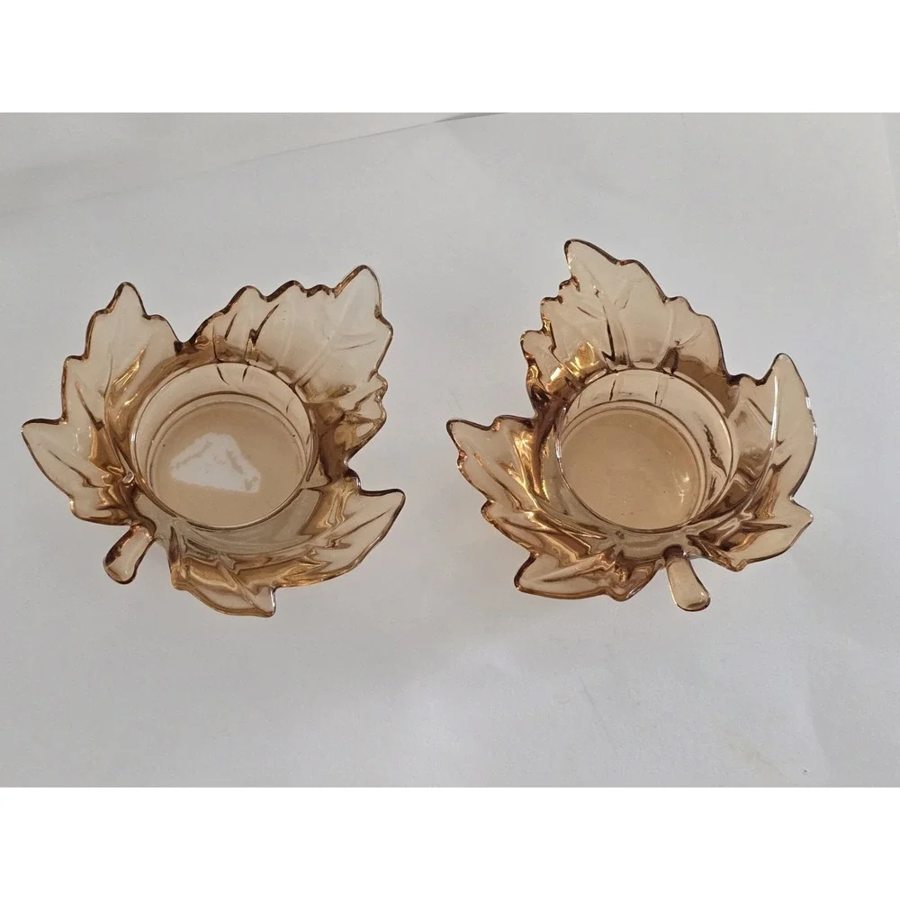 Orange Maple Leaf Tealight Candle Holders Set Of 2